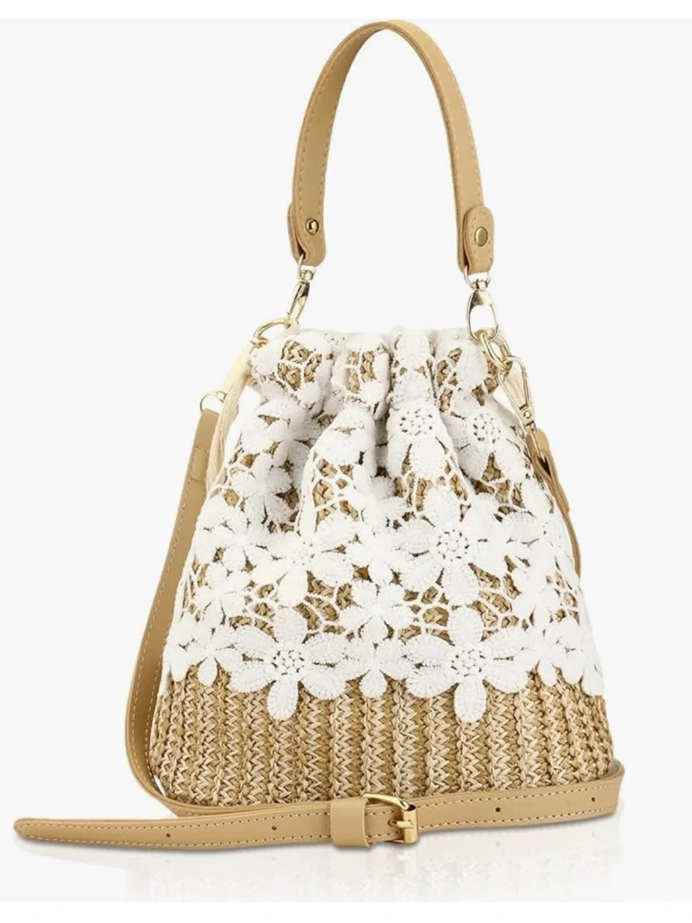 Bamboo Handbag, Beach Purse Bag Half Moon Bag, Straw Lace